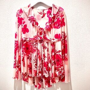 Free People Pink and Red Floral Top NWOT